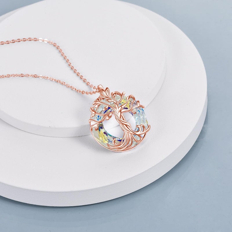 TOUPOP Tree of Life Necklace for Women Rose Gold Plated Sterling Silver Family Tree Pendant Irish Celtic Jewelry White Crystal Birthday Christmas Gifts for Mom Wife Her - Image 5